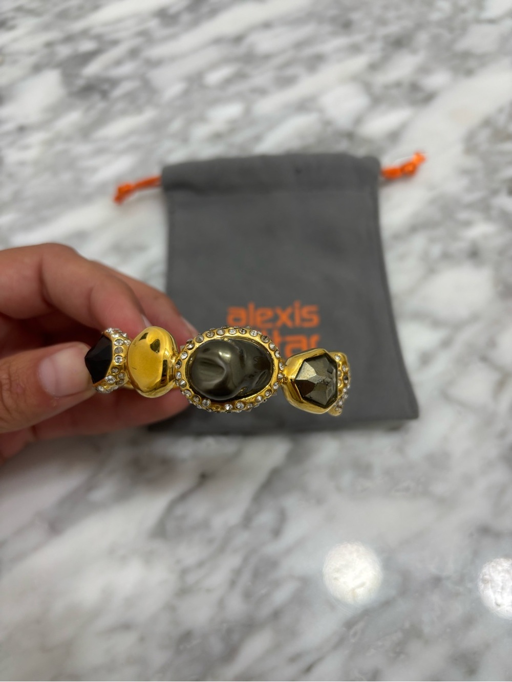 Alexis Bittar Gold-tone Crystal and Hematite Cuff Bracelet - Picture 4 of 7